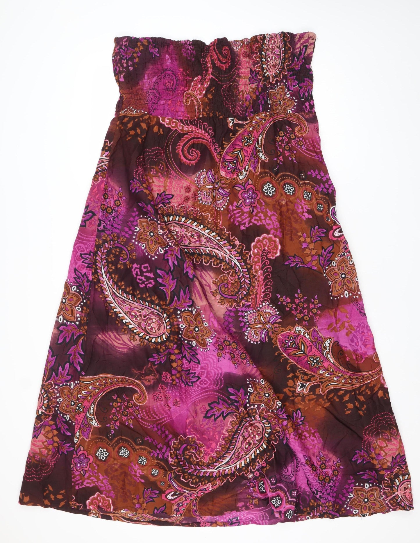 Klass Women’s Pink Paisley Strapless Midi Dress Size 14 Cotton