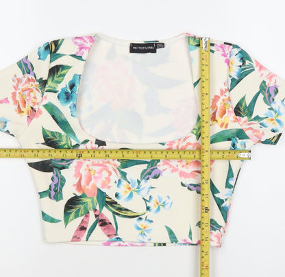 PrettyLittleThing Womens Multicoloured Floral Cropped T-Shirt Size 10
