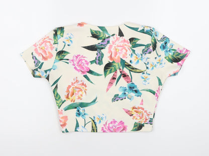 PrettyLittleThing Womens Multicoloured Floral Cropped T-Shirt Size 10
