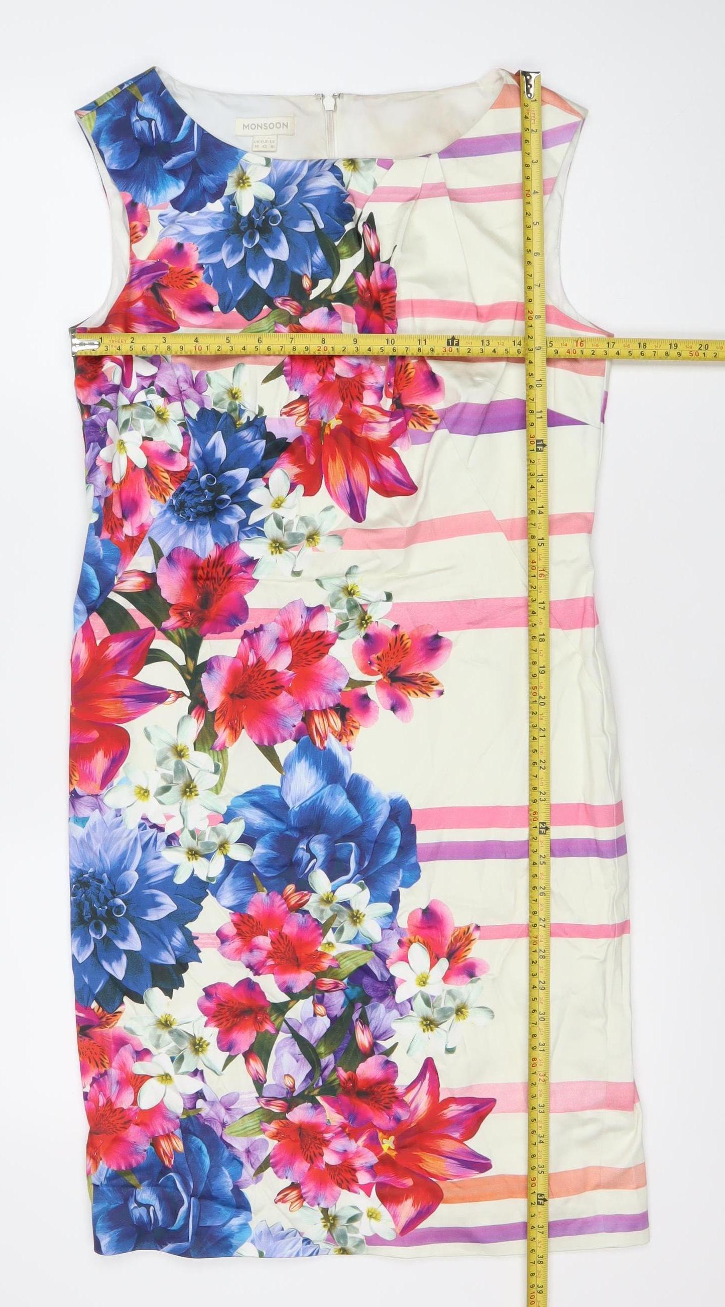 Monsoon Women’s Multicoloured Floral Sheath Dress UK 14 Knee Length