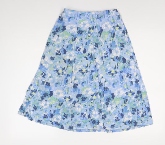 Honor Millburn Womens Blue Floral A-Line Midi Skirt Size 10