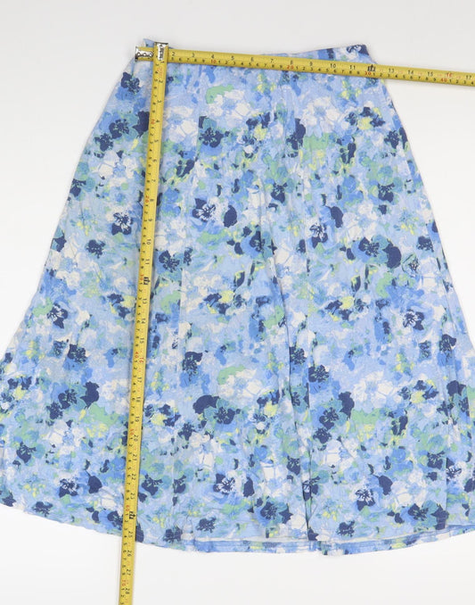 Honor Millburn Womens Blue Floral A-Line Midi Skirt Size 10