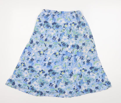 Honor Millburn Womens Blue Floral A-Line Midi Skirt Size 10