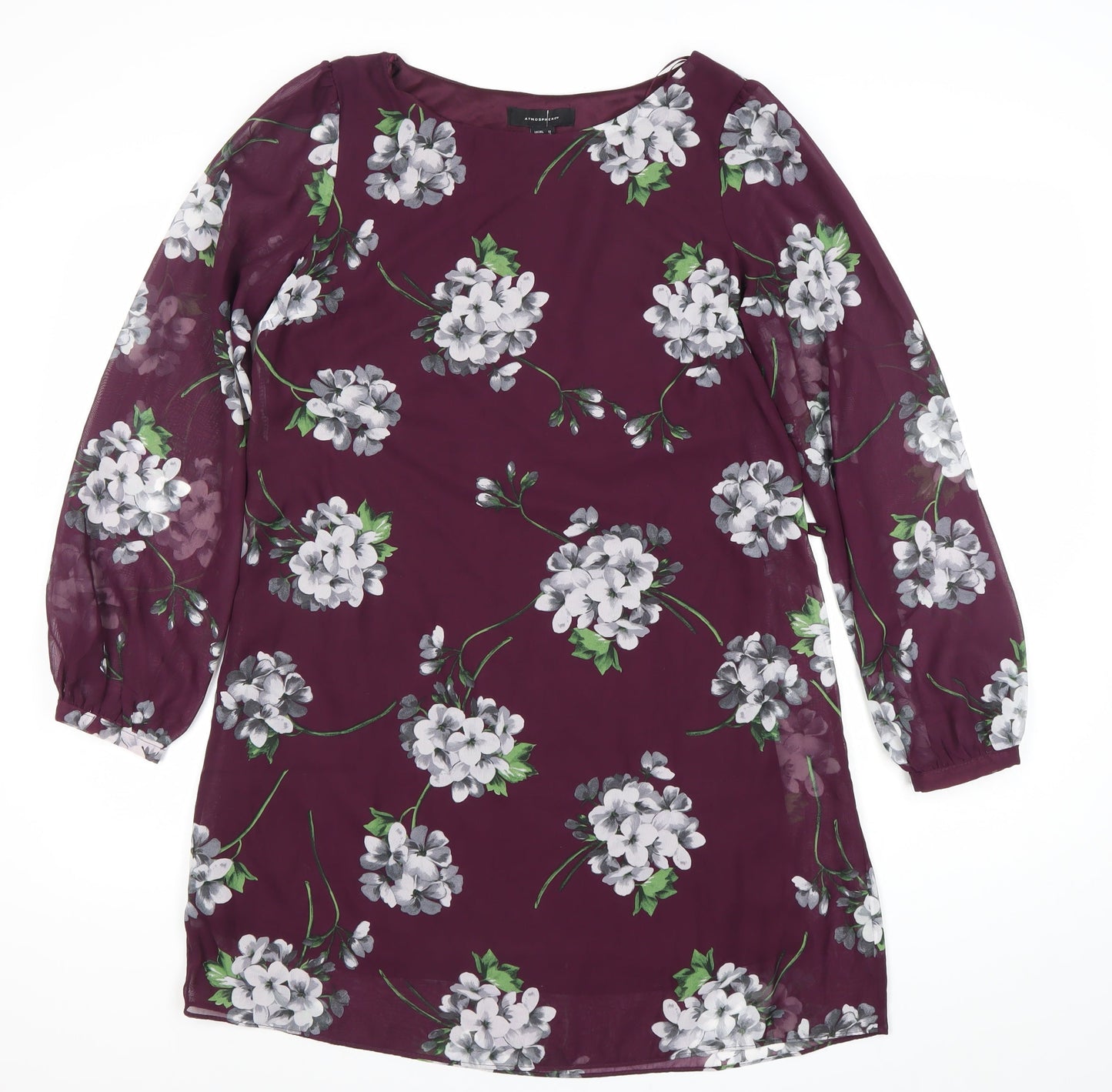 Atmosphere Women Purple Floral Shift Dress Size 12 Long Sleeve
