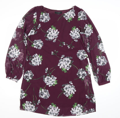 Atmosphere Women Purple Floral Shift Dress Size 12 Long Sleeve