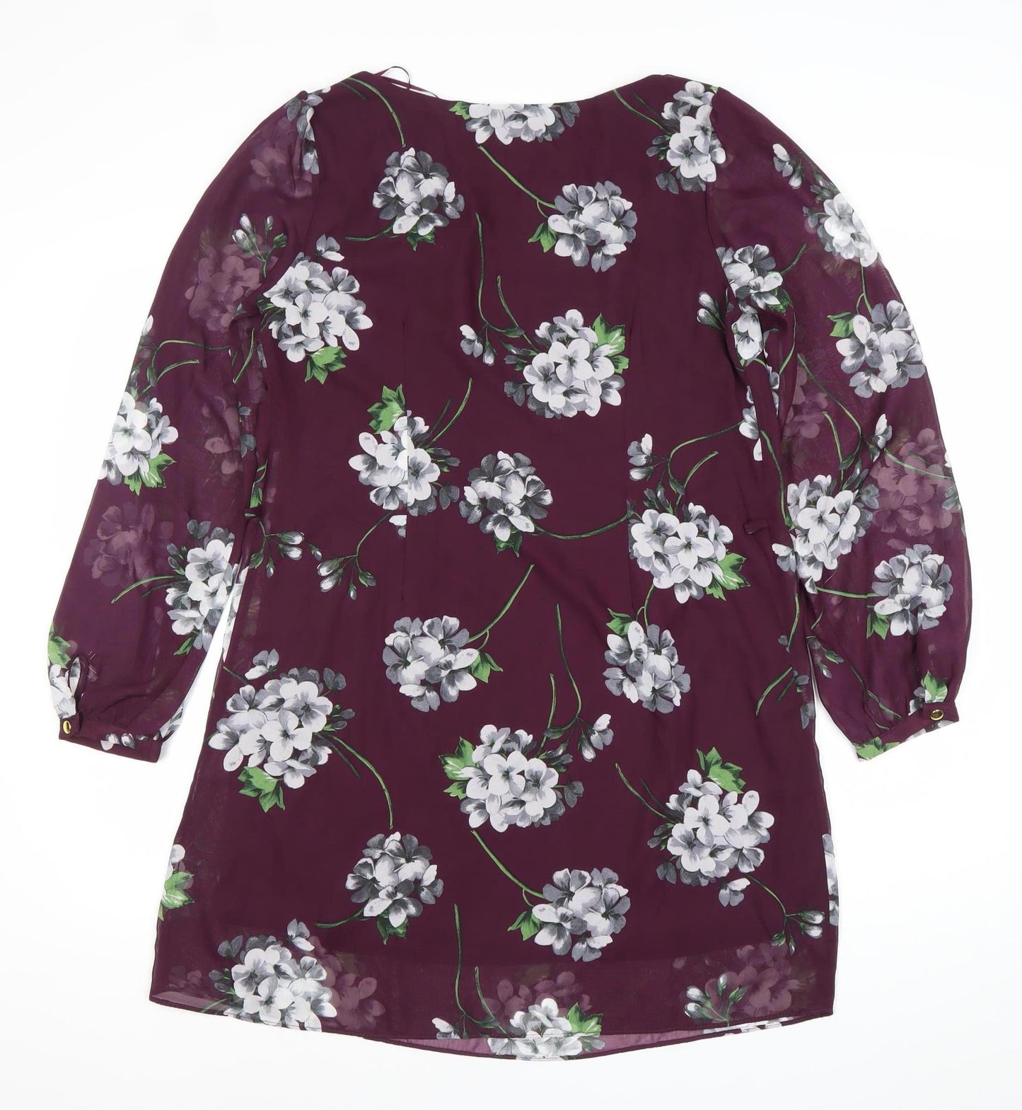 Atmosphere Women Purple Floral Shift Dress Size 12 Long Sleeve