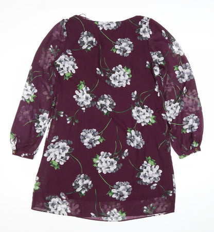 Atmosphere Women Purple Floral Shift Dress Size 12 Long Sleeve