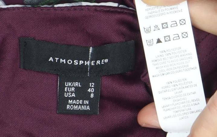 Atmosphere Women Purple Floral Shift Dress Size 12 Long Sleeve