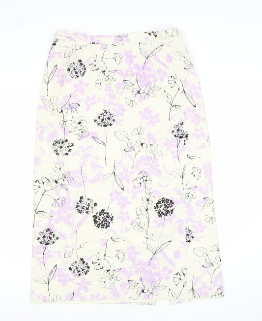 Eastex Women’s Ivory Floral Midi Linen Blend Pencil Skirt Size 16