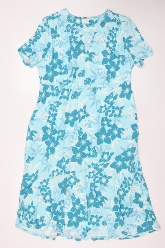 Eastex Women’s Blue Floral Shift Dress Size 18 Knee Length Summer Casual