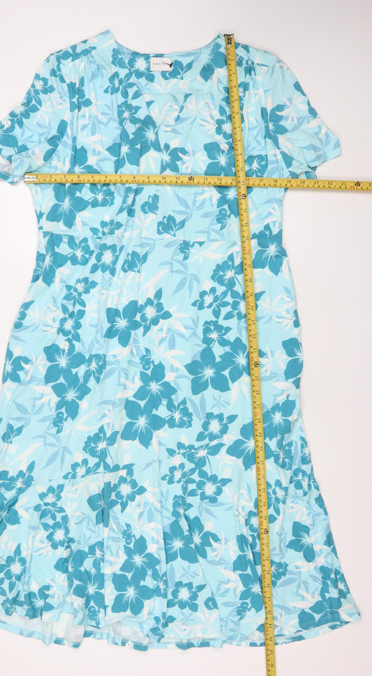 Eastex Women’s Blue Floral Shift Dress Size 18 Knee Length Summer Casual