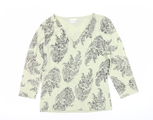 Minuet Womens Green Paisley Knit V-Neck 3/4 Sleeve Blouse UK 12
