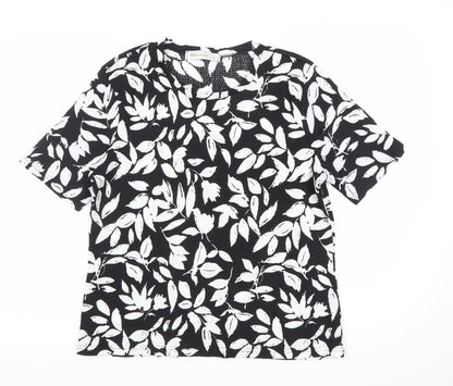 REALwoman Womens Black Floral Short Sleeve T-Shirt Size L