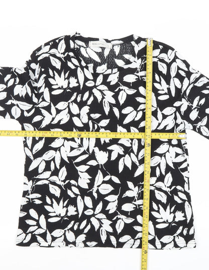 REALwoman Womens Black Floral Short Sleeve T-Shirt Size L