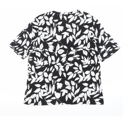 REALwoman Womens Black Floral Short Sleeve T-Shirt Size L