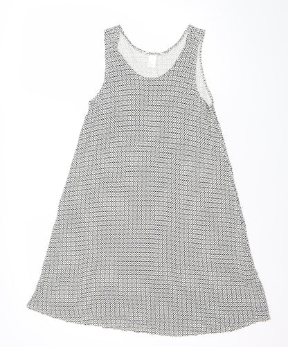 H&M Women Black Geometric Swing Dress Size S Sleeveless Viscose