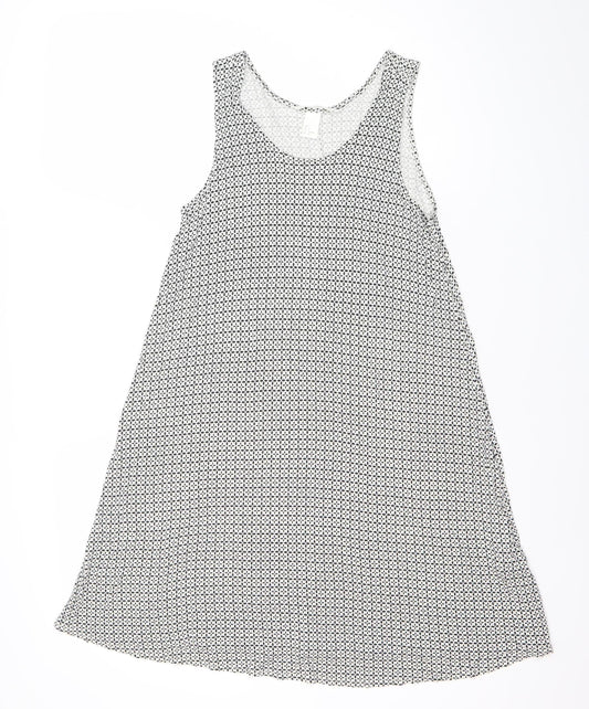H&M Women Black Geometric Swing Dress Size S Sleeveless Viscose