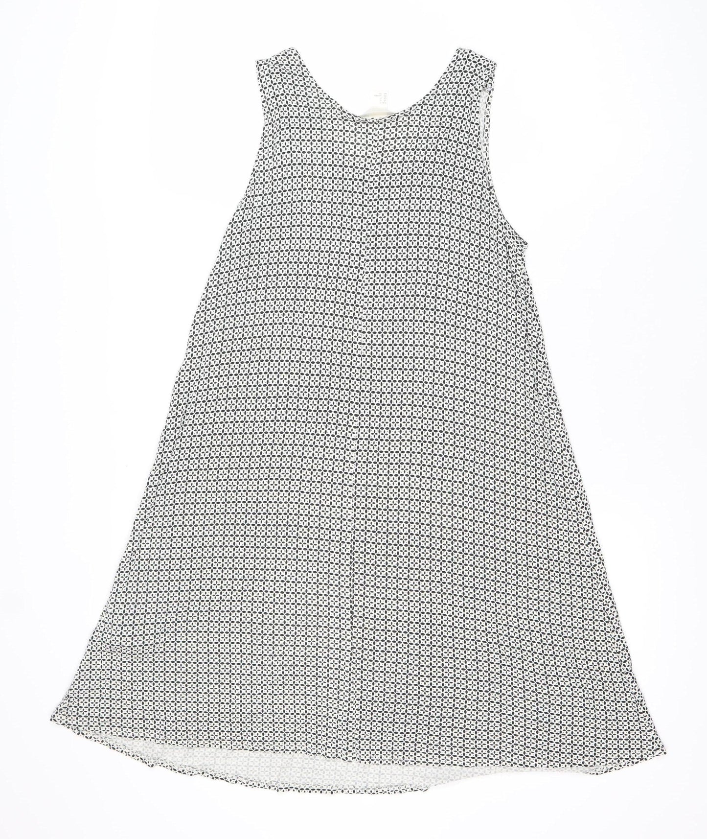 H&M Women Black Geometric Swing Dress Size S Sleeveless Viscose