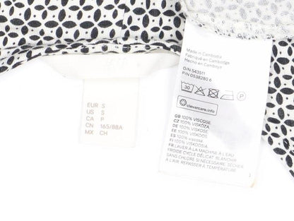 H&M Women Black Geometric Swing Dress Size S Sleeveless Viscose