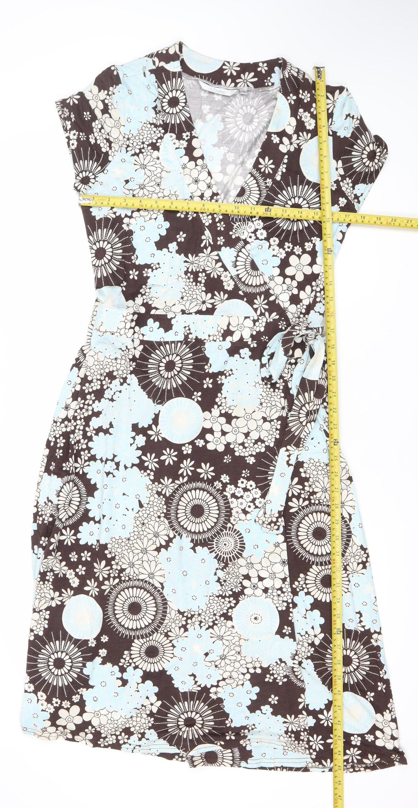 J Taylor Women’s Brown Blue Floral Wrap Dress Size 14 V-Neck