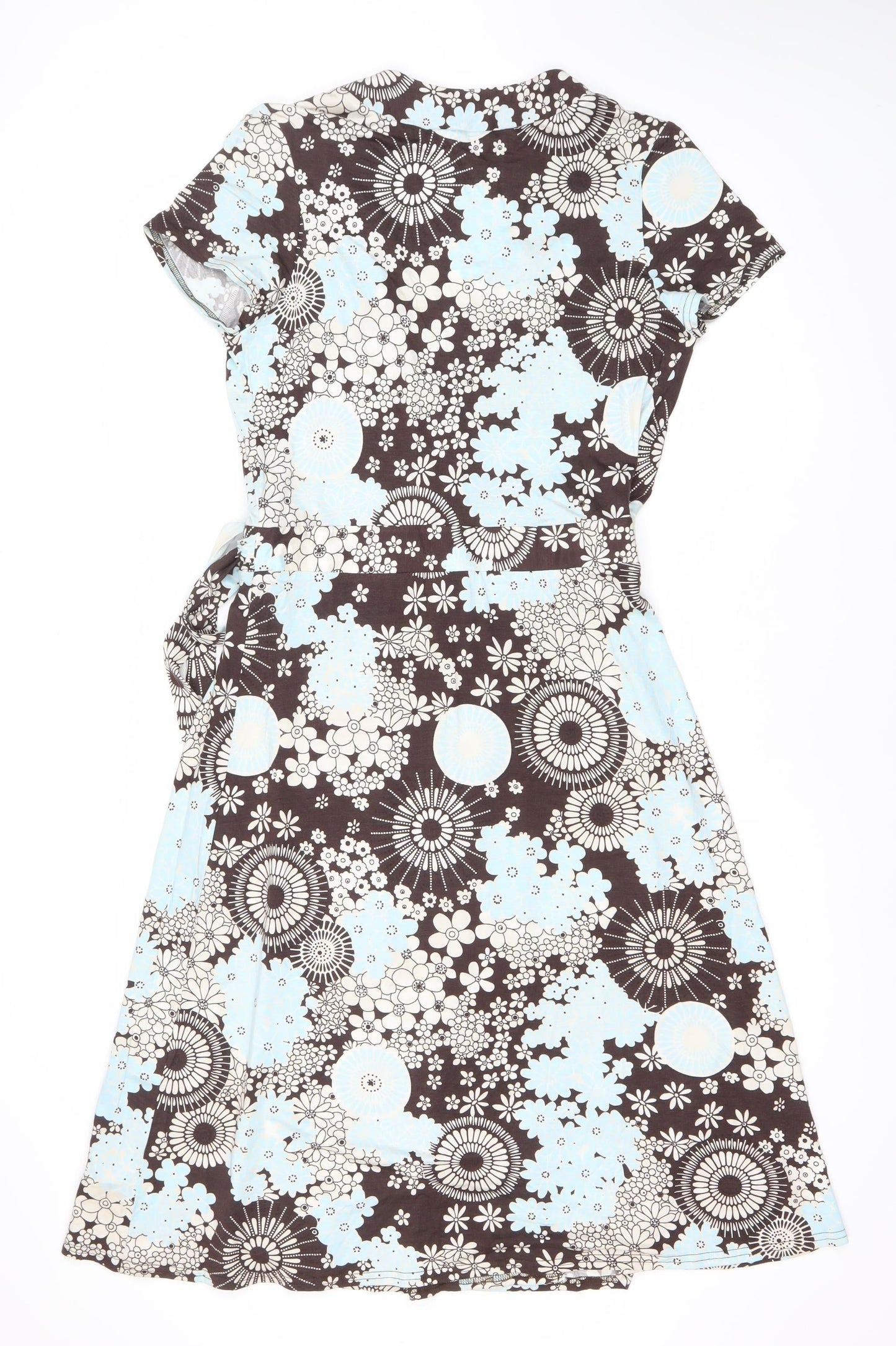 J Taylor Women’s Brown Blue Floral Wrap Dress Size 14 V-Neck