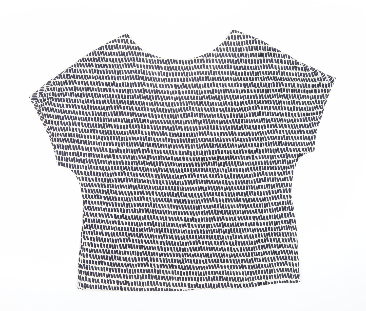 Jasper Conran Women’s White Geometric V-Neck Cotton T-Shirt Size 10