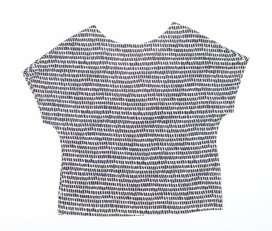 Jasper Conran Women’s White Geometric V-Neck Cotton T-Shirt Size 10