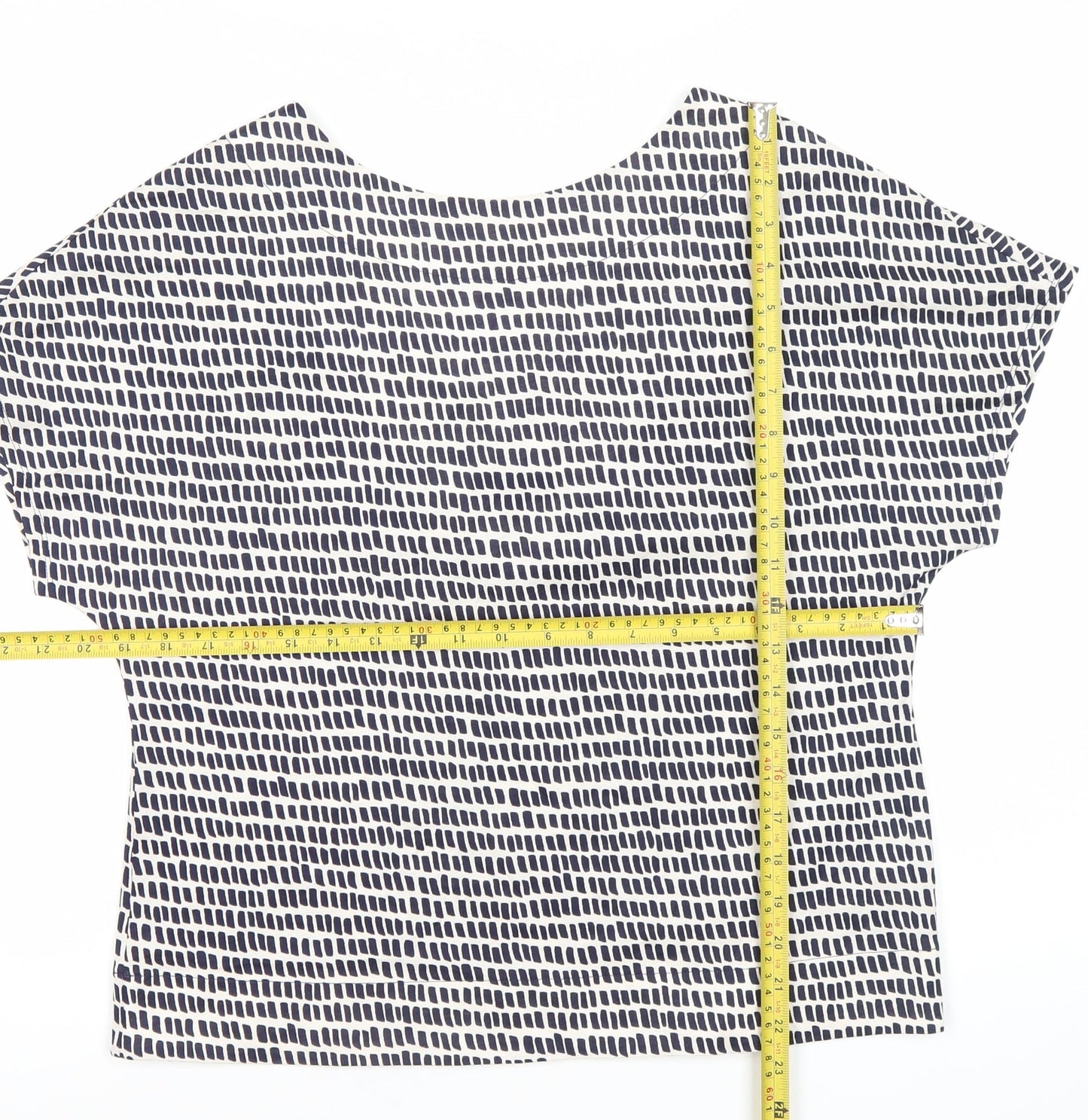 Jasper Conran Women’s White Geometric V-Neck Cotton T-Shirt Size 10