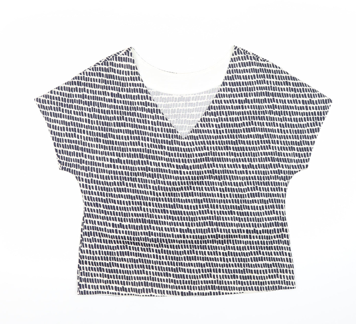 Jasper Conran Women’s White Geometric V-Neck Cotton T-Shirt Size 10