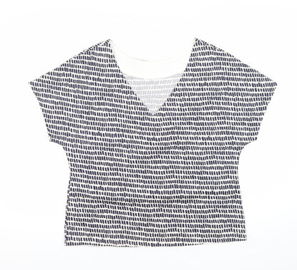 Jasper Conran Women’s White Geometric V-Neck Cotton T-Shirt Size 10