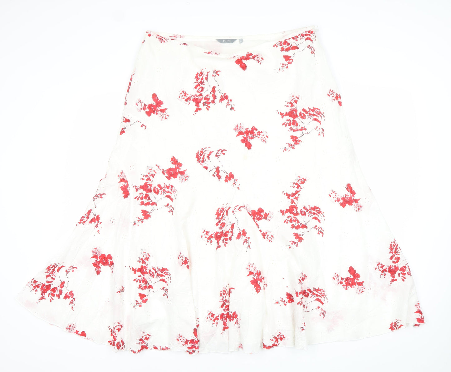 Marks and Spencer Women’s White Red Floral A-Line Midi Skirt Size 16