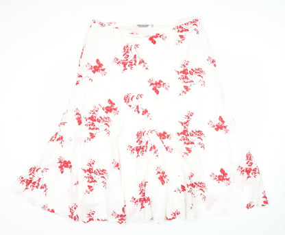 Marks and Spencer Women’s White Red Floral A-Line Midi Skirt Size 16