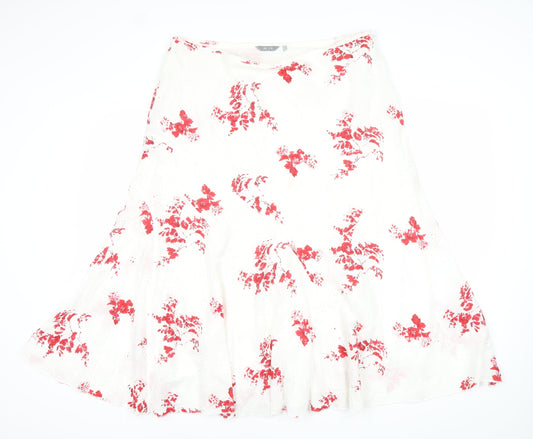 Marks and Spencer Women’s White Red Floral A-Line Midi Skirt Size 16