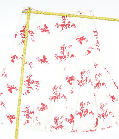 Marks and Spencer Women’s White Red Floral A-Line Midi Skirt Size 16