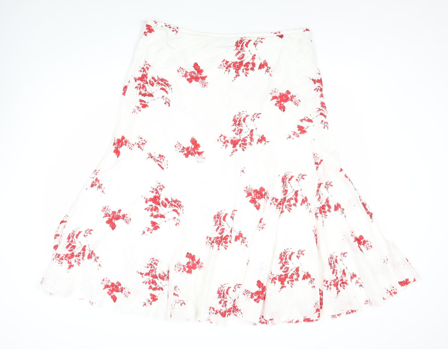 Marks and Spencer Women’s White Red Floral A-Line Midi Skirt Size 16