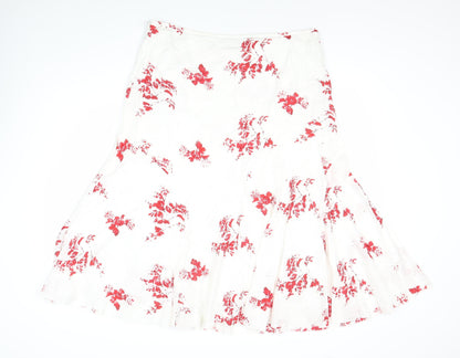 Marks and Spencer Women’s White Red Floral A-Line Midi Skirt Size 16