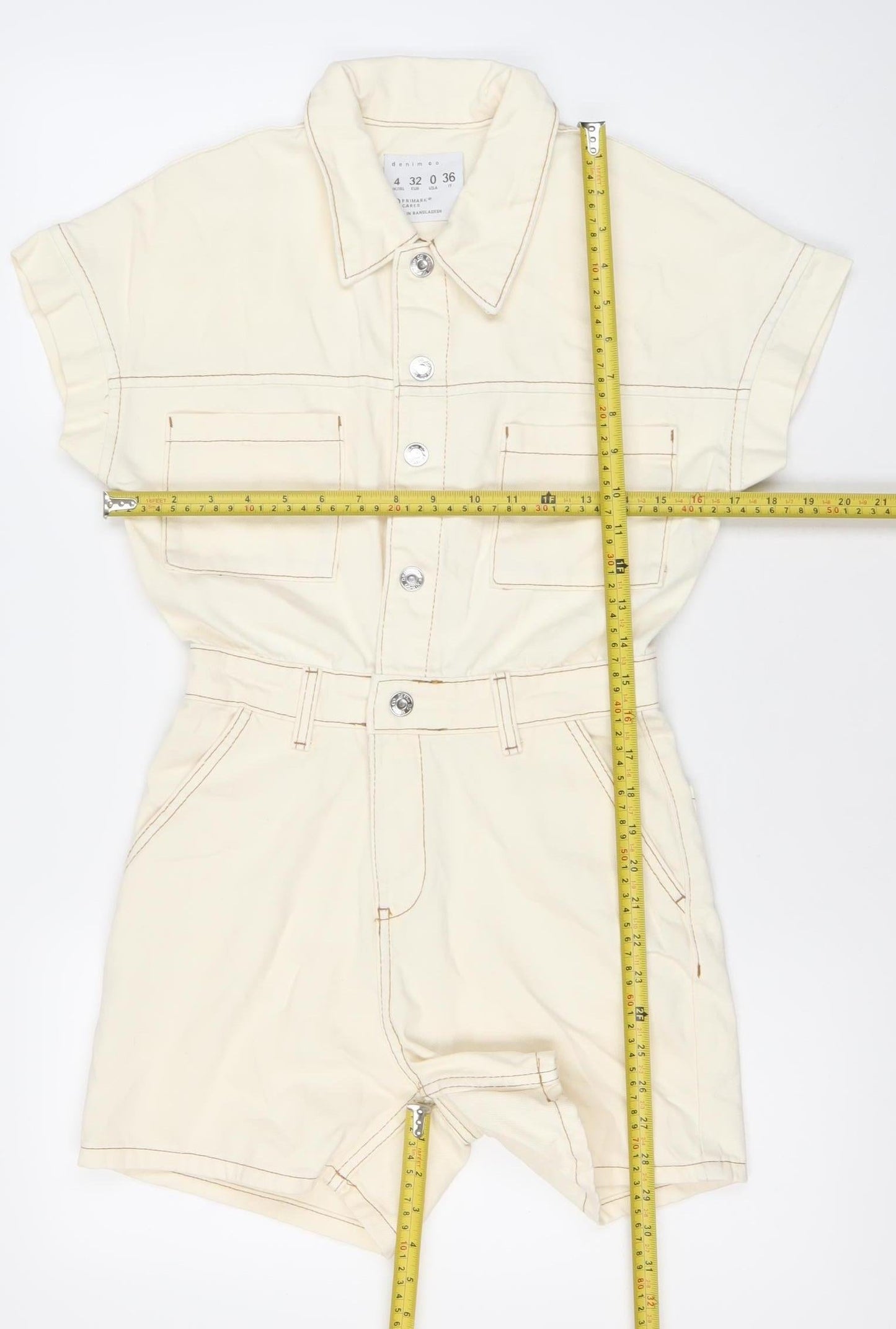 Primark Women’s Ivory Cotton Playsuit Size 4 Short Sleeve Collared