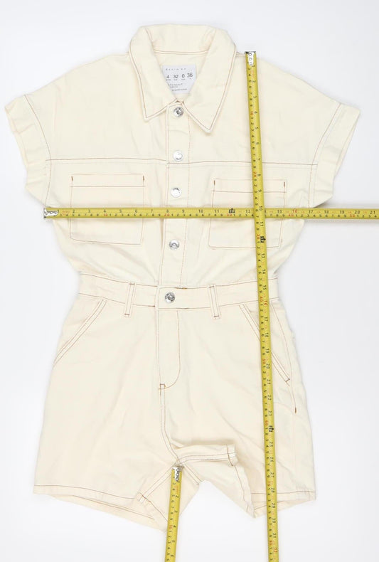 Primark Women’s Ivory Cotton Playsuit Size 4 Short Sleeve Collared