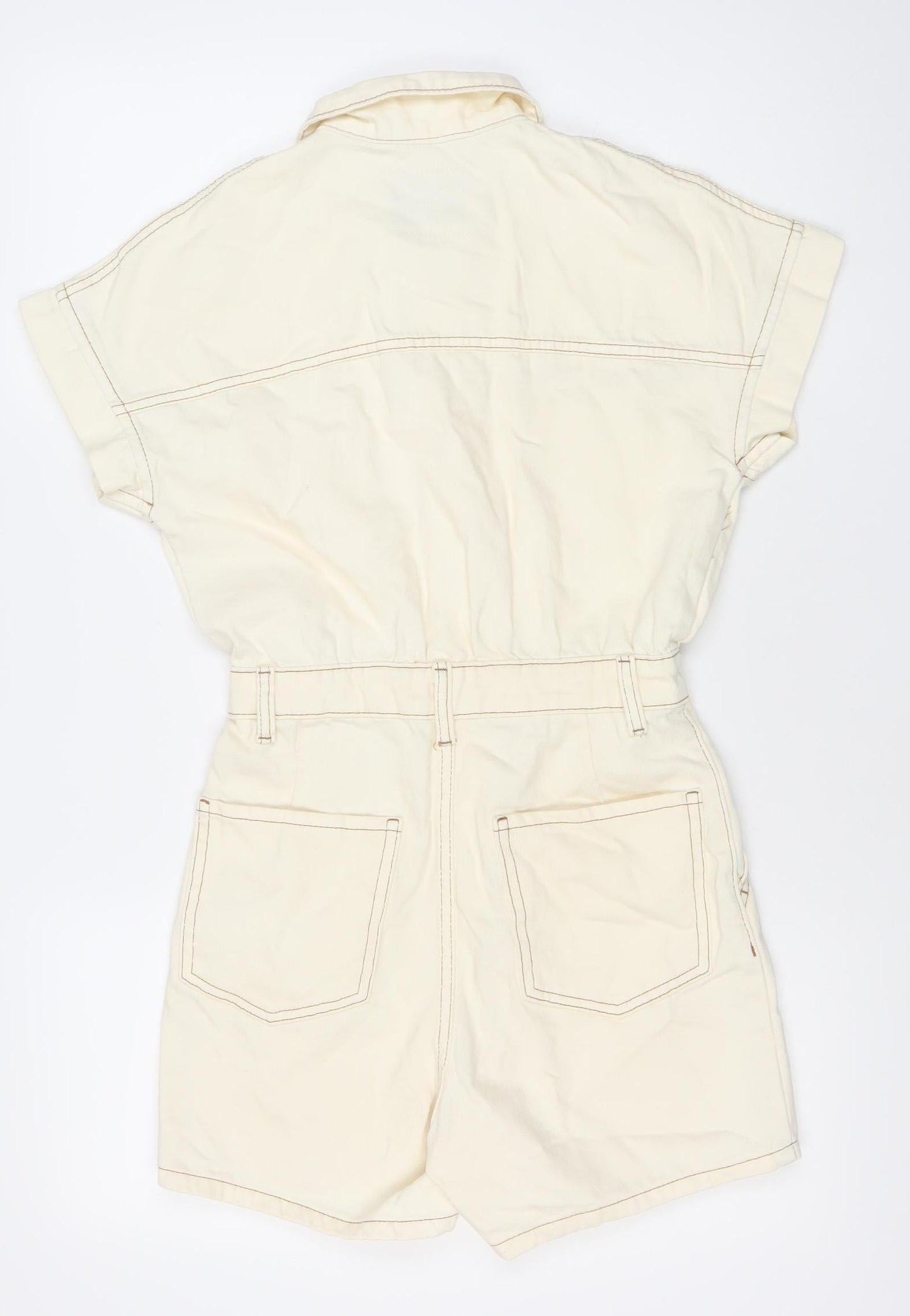 Primark Women’s Ivory Cotton Playsuit Size 4 Short Sleeve Collared