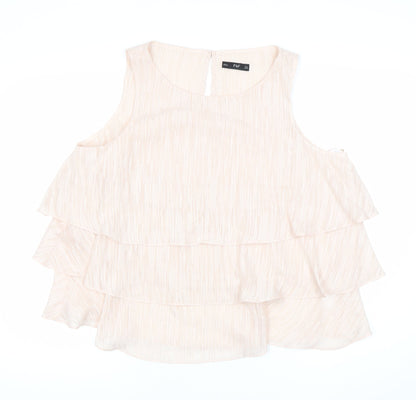 F&F Women’s Beige Ruffle Sleeveless Tunic Blouse Size 10