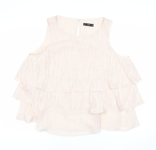 F&F Women’s Beige Ruffle Sleeveless Tunic Blouse Size 10