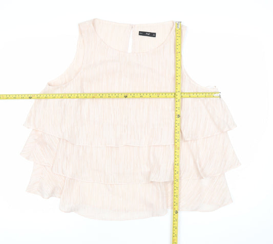 F&F Women’s Beige Ruffle Sleeveless Tunic Blouse Size 10