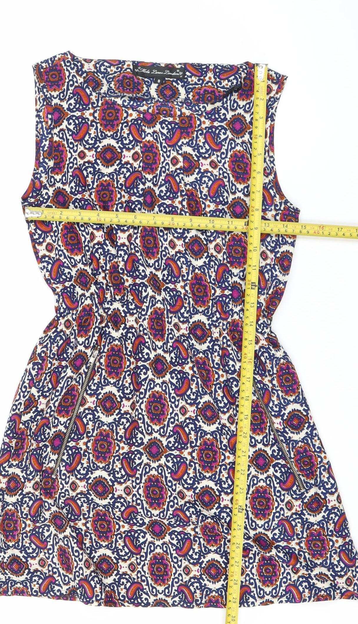 Mela Loves London Women Multicoloured Paisley Strapless Bodycon Mini Dress Size 8