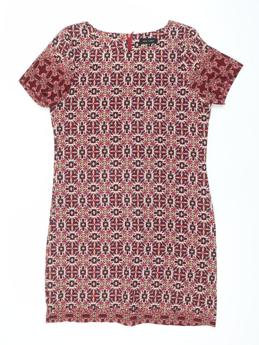New Look Women’s Red Geometric Bodycon Knee Length Dress Size 8