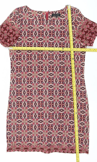 New Look Women’s Red Geometric Bodycon Knee Length Dress Size 8