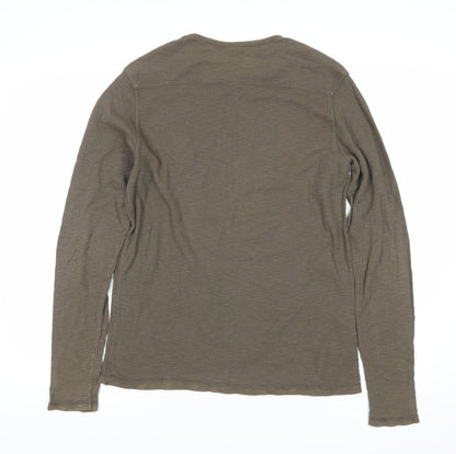 AllSaints Mens Green XS Crew Neck Cotton Pullover Jumper