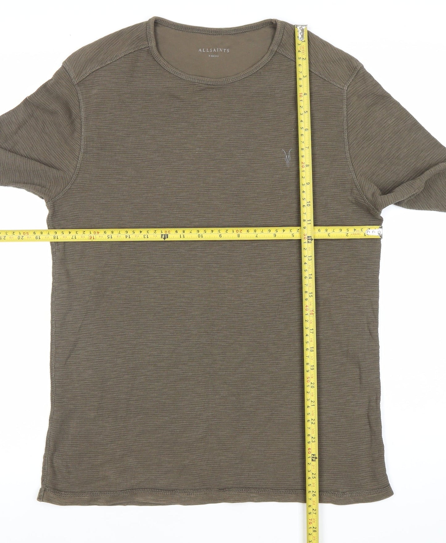 AllSaints Mens Green XS Crew Neck Cotton Pullover Jumper