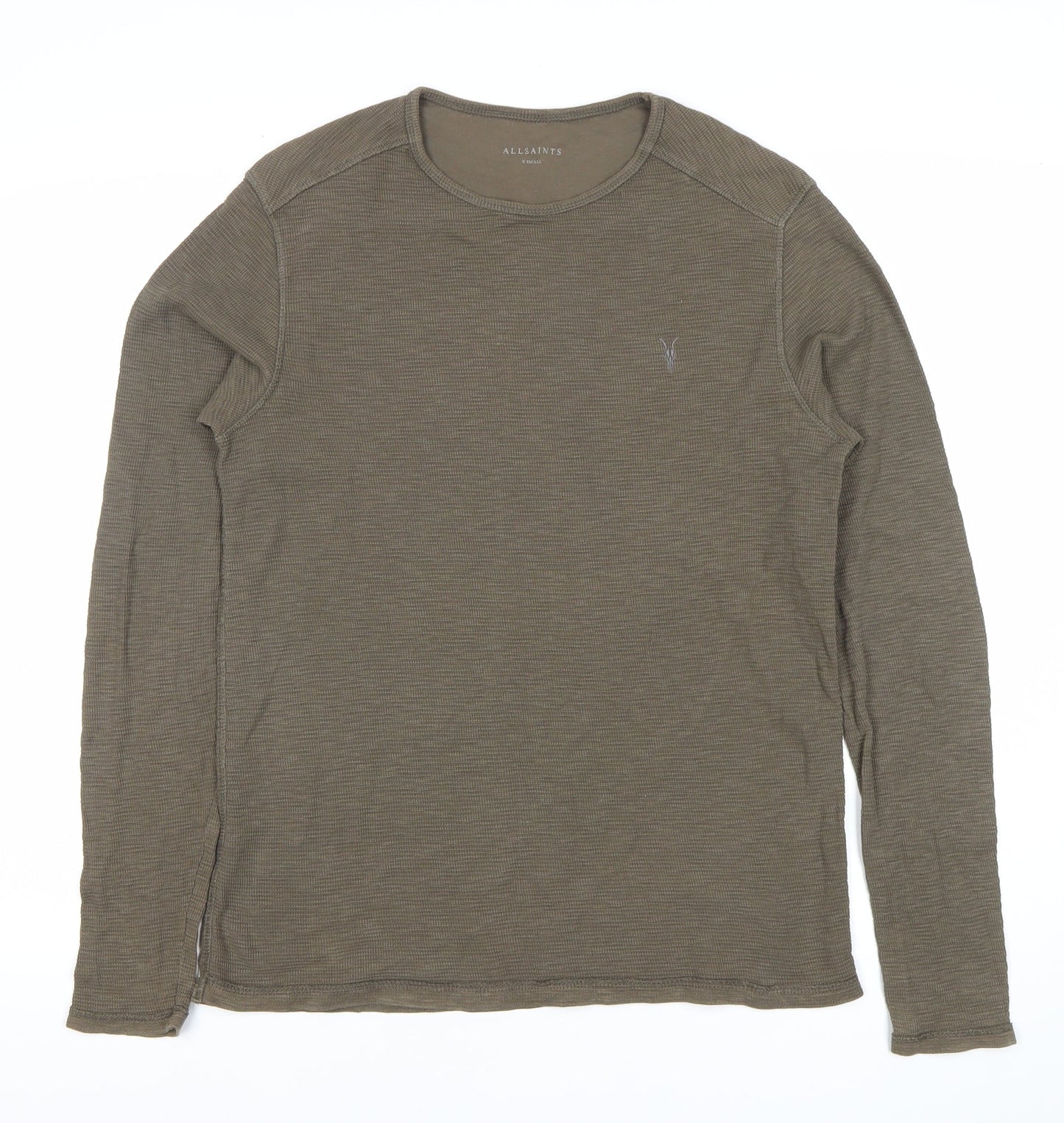 AllSaints Mens Green XS Crew Neck Cotton Pullover Jumper
