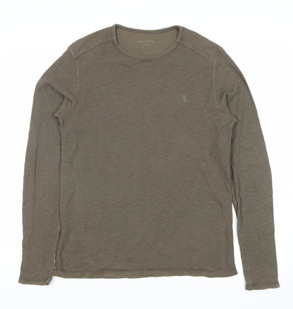 AllSaints Mens Green XS Crew Neck Cotton Pullover Jumper