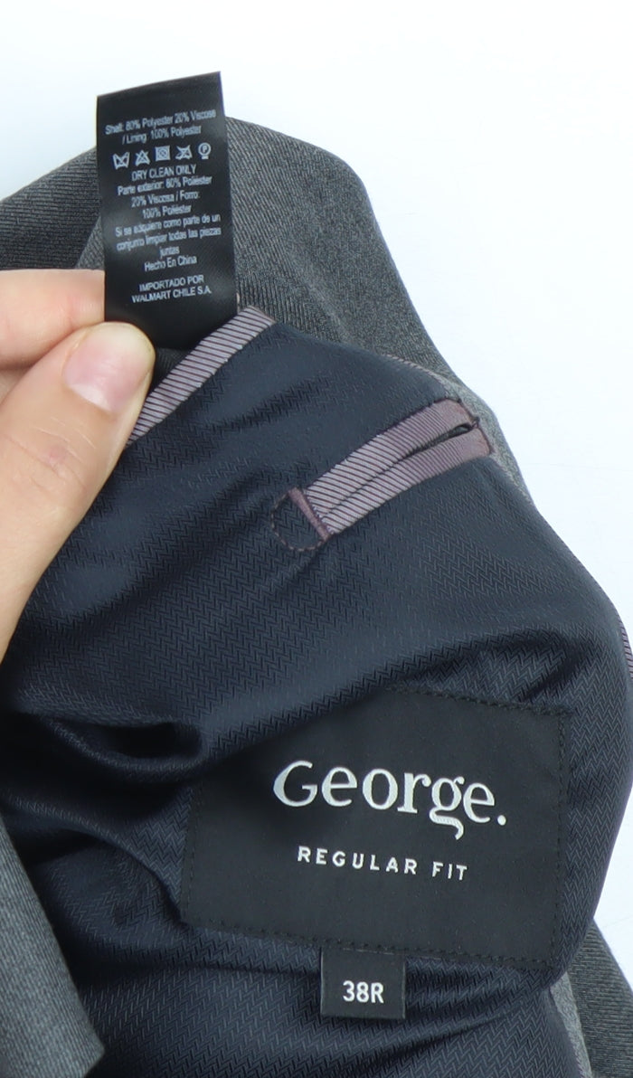 George Men’s Grey 38R Regular Fit Suit Jacket Blazer Formal
